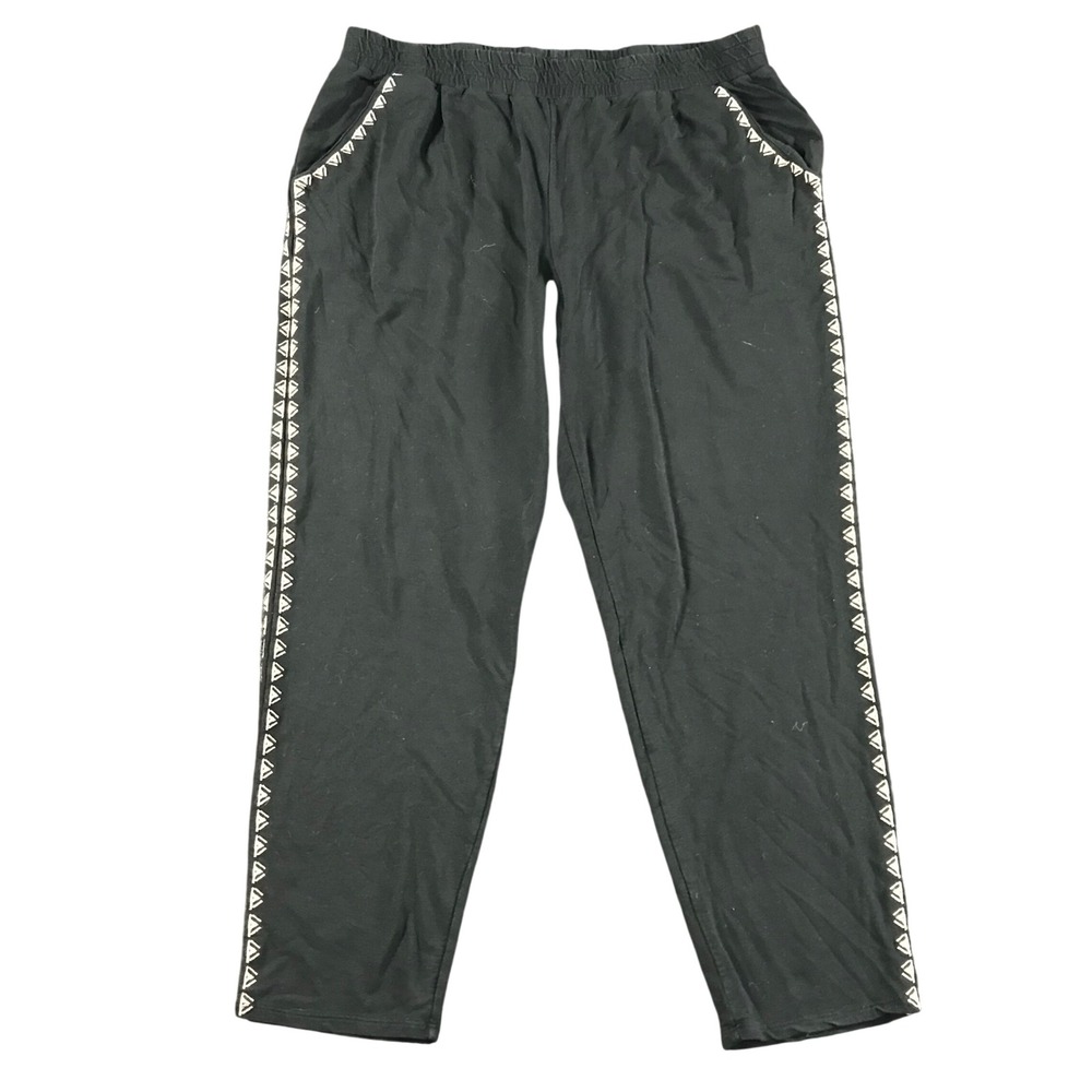 Garnet Hill Black Cropped Joggers Embroidered Trim Side Pocket Pants Womens L